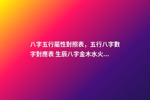 八字五行屬性對照表，五行八字數字對應表 生辰八字金木水火土查詢，金木水火土命查詢表